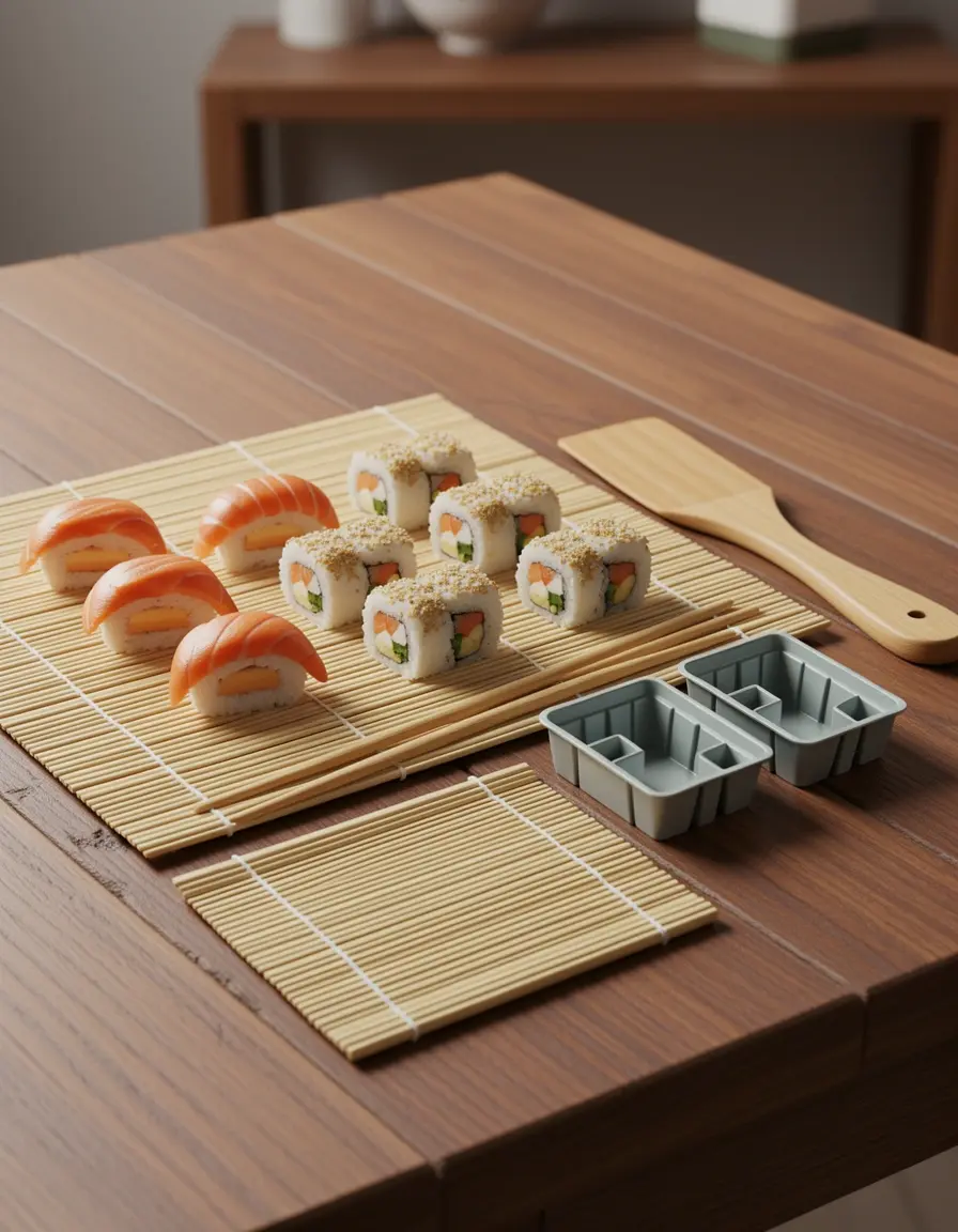 Kit para hacer sushi de 10 piezas sobre una mesa