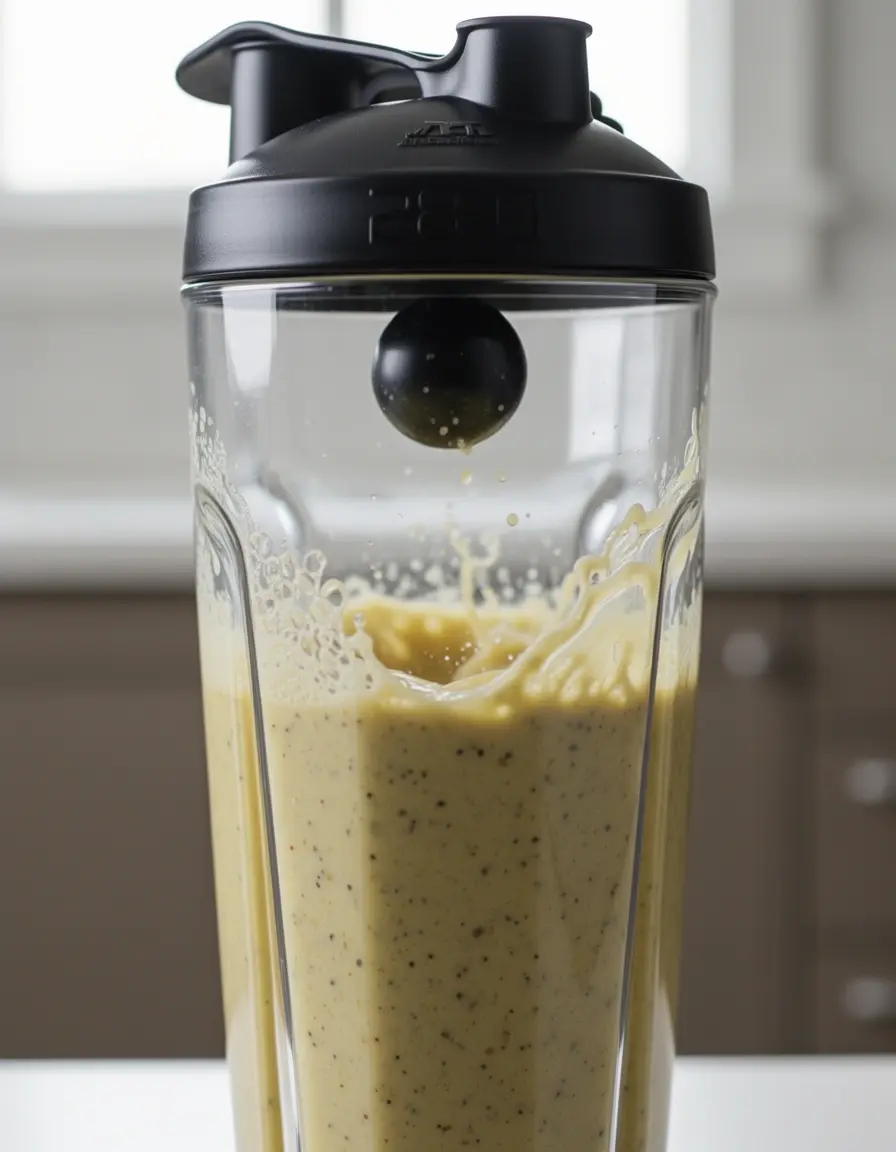 Blender Bottle 28 Oz mezclando un batido de proteínas sin fugas