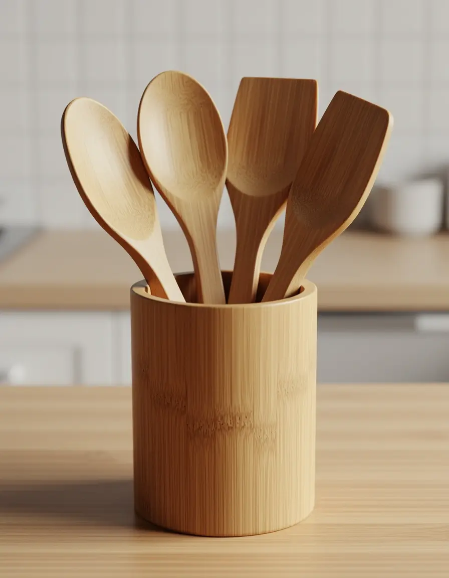 Set de 6 utensilios de cocina de bambú duraderos y ecológicos