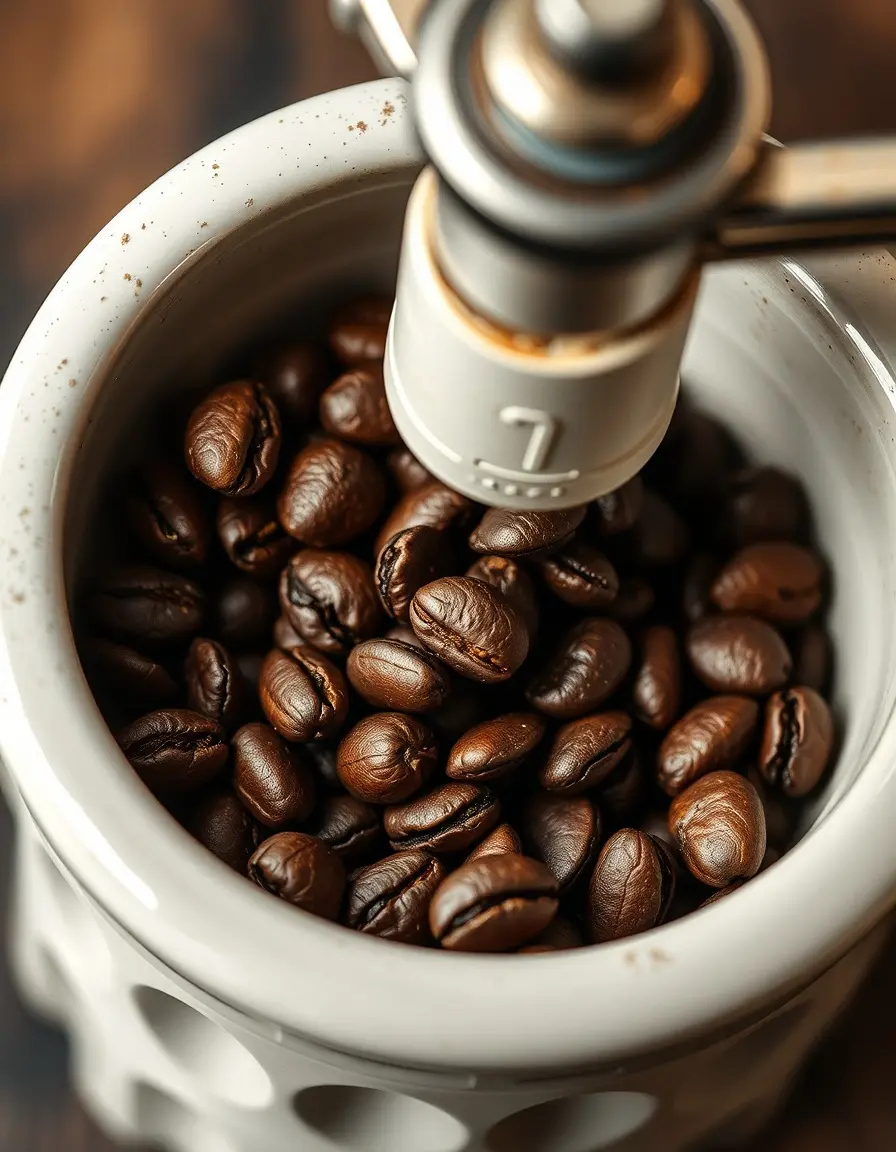 Molinillo de café manual cerámico con granos de café