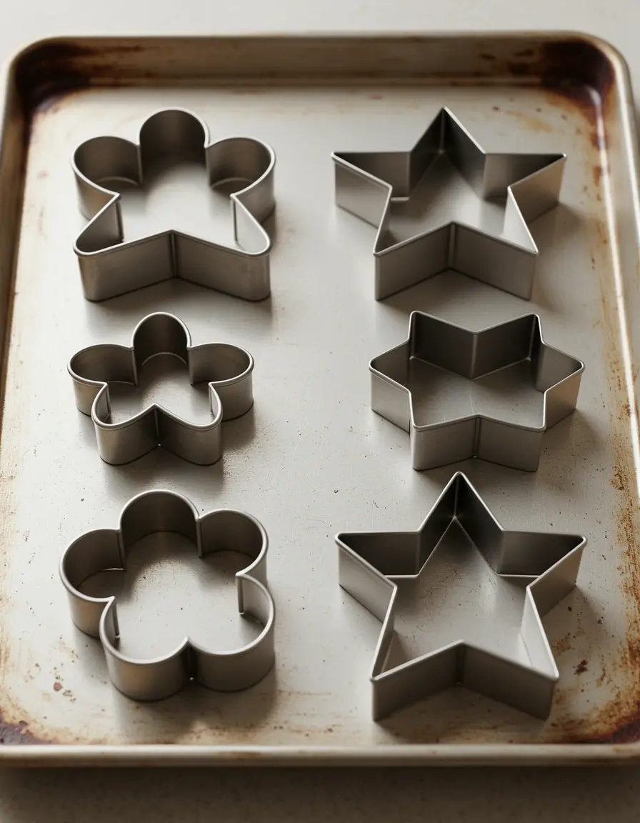 Set de moldes para galletas de 10 piezas sobre bandeja