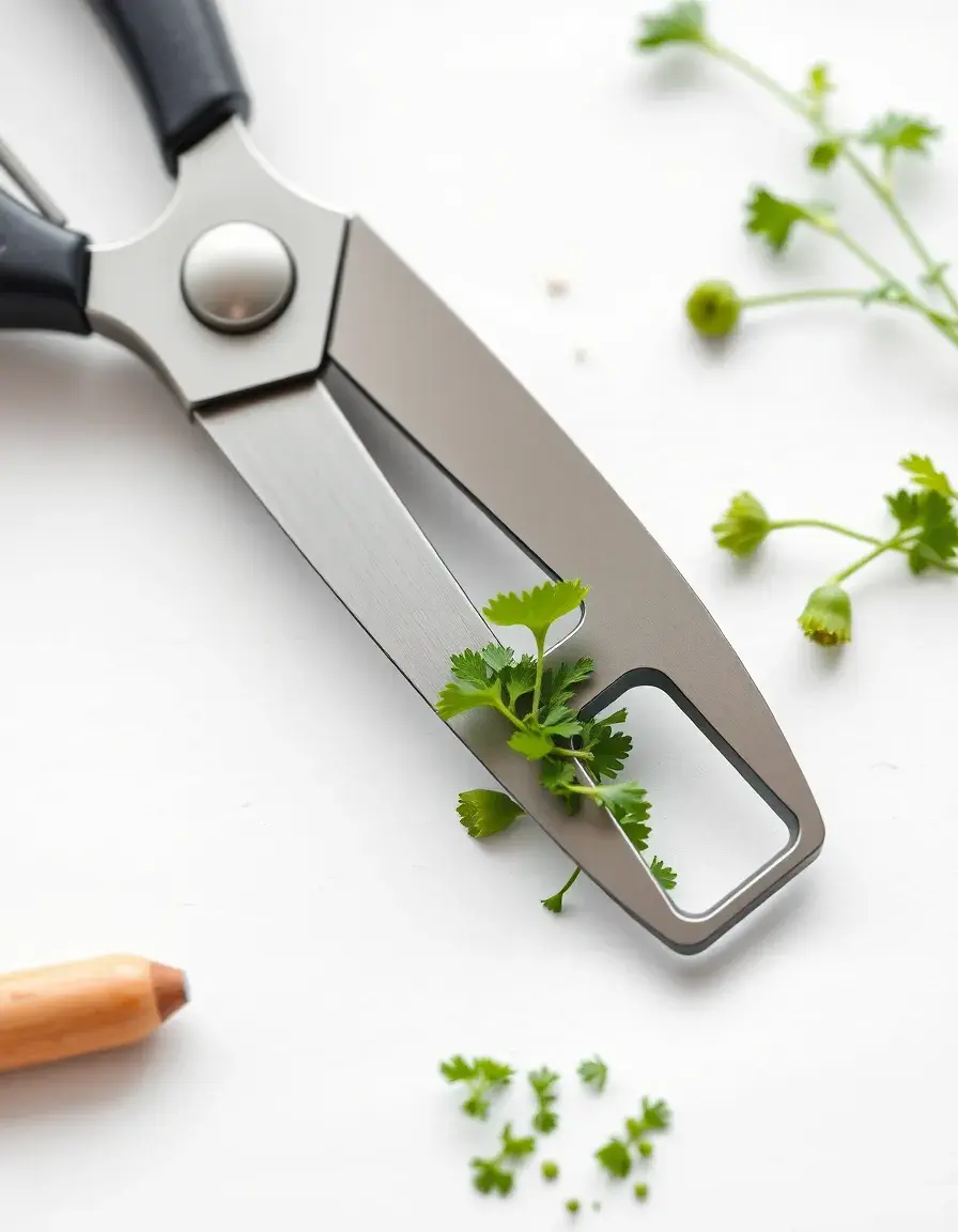 Tijeras de cocina multiusos cortando hierbas frescas