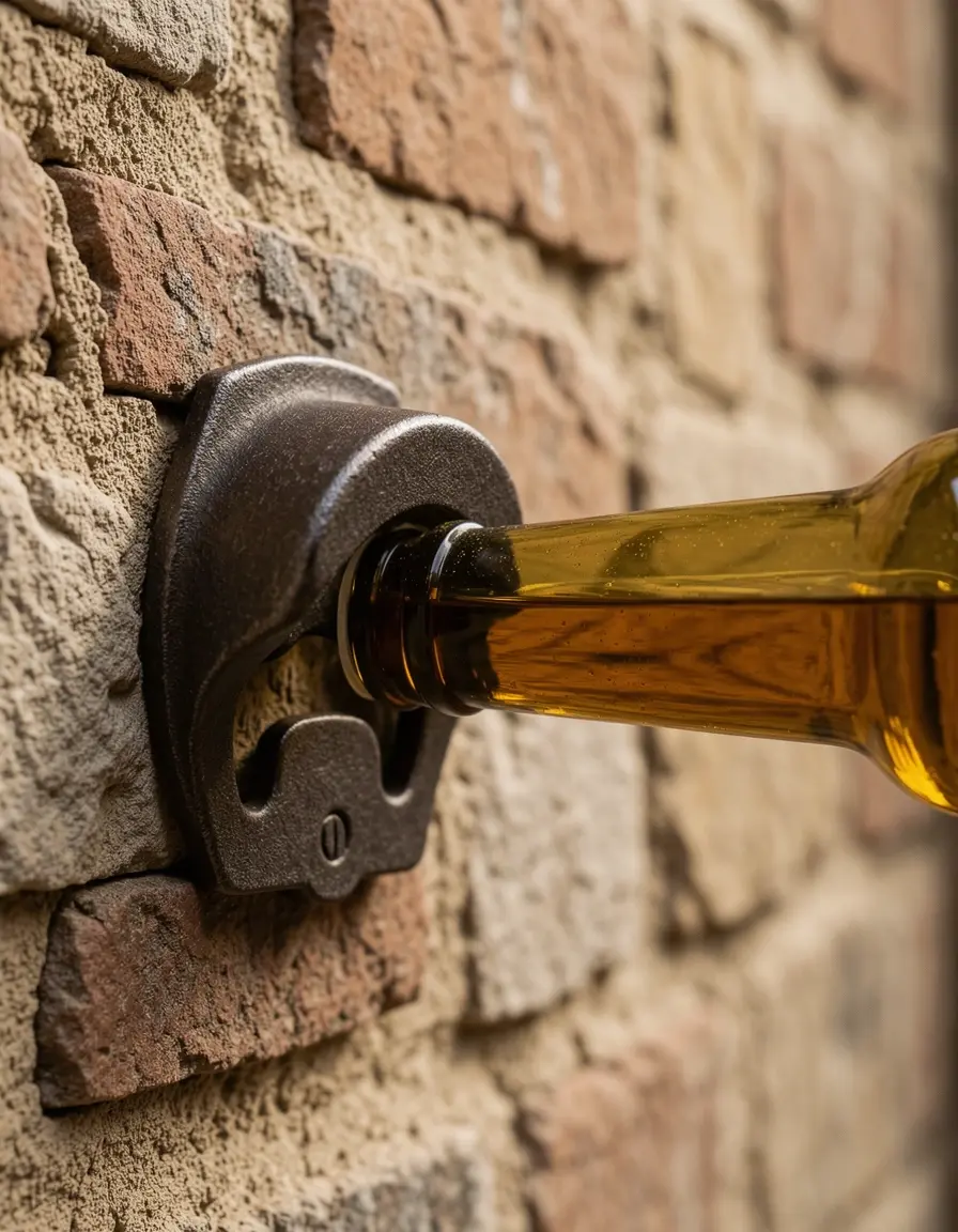 Abridor de botellas de pared estilo rústico en hierro fundido