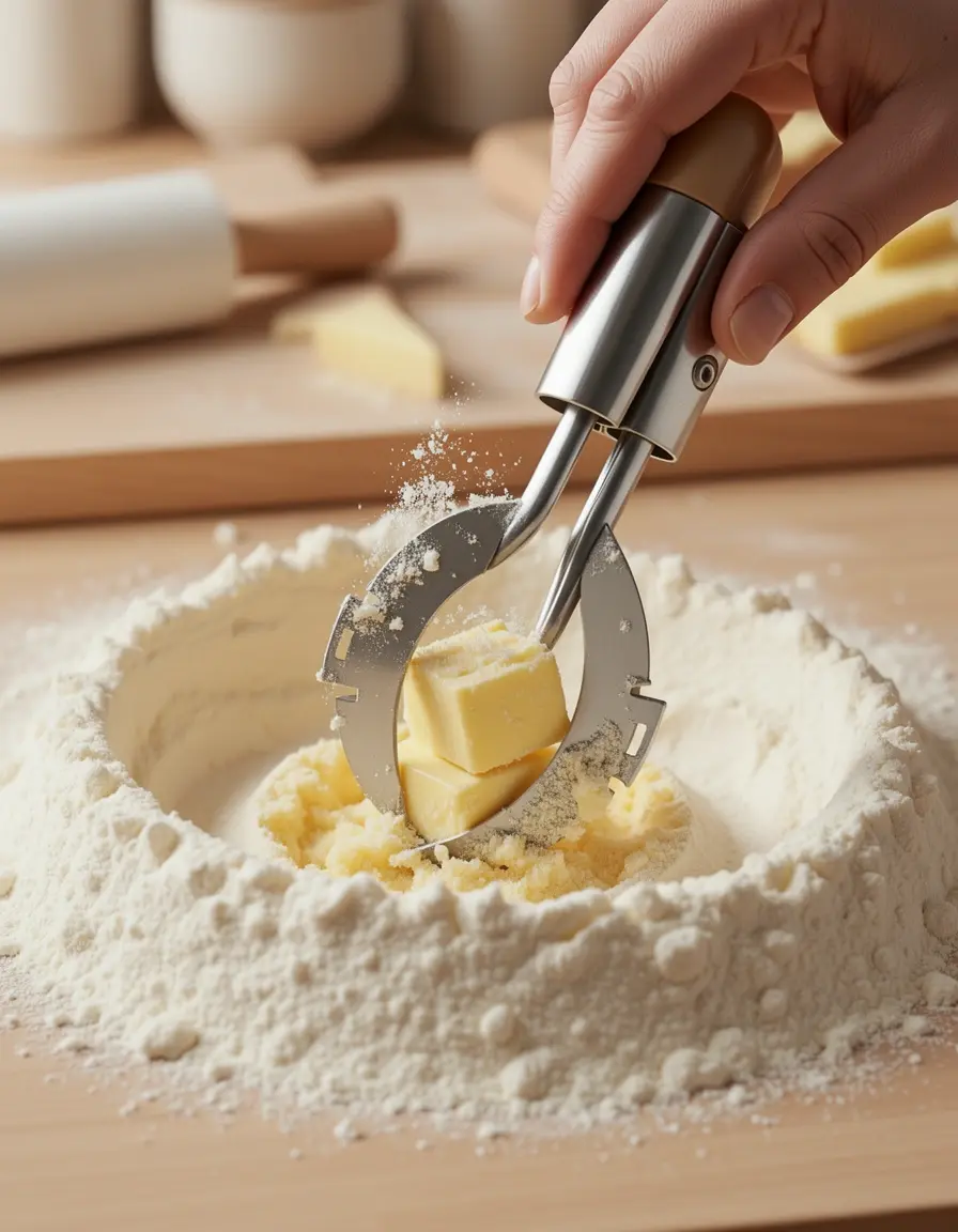 Cortador de masa de acero inoxidable mezclando mantequilla y harina