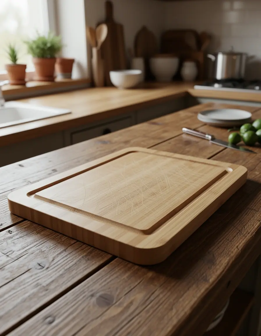 Tabla de cortar de bambú pequeña ideal para cocinas rústicas