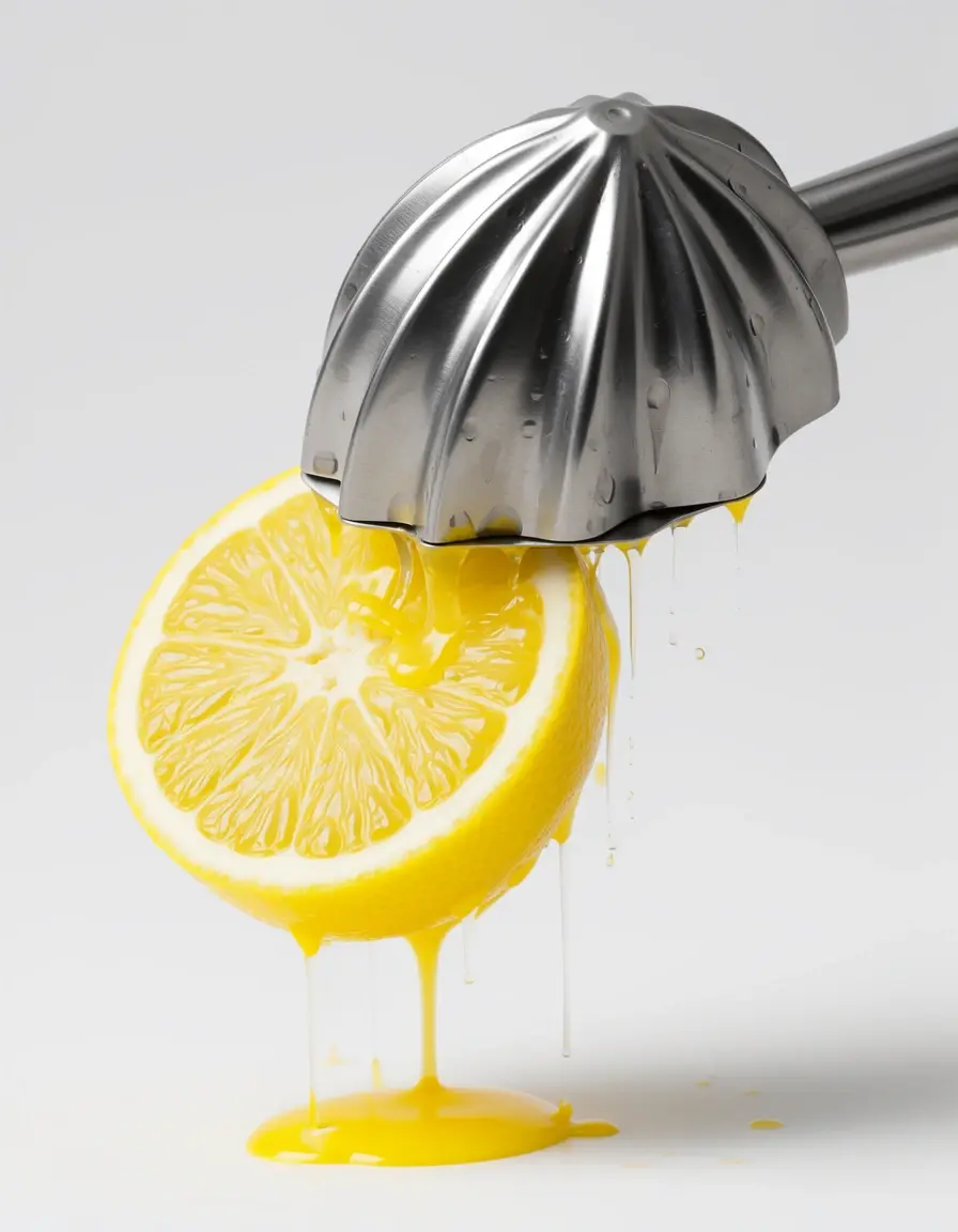 Exprimidor de limones de acero inoxidable exprimiendo medio limón