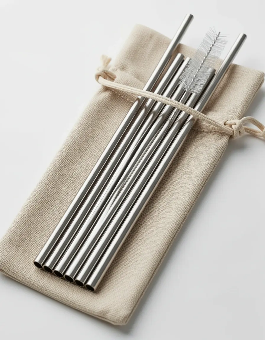 Set de pajitas reutilizables de acero inoxidable con cepillo de limpieza, accesorios de cocina sostenibles.