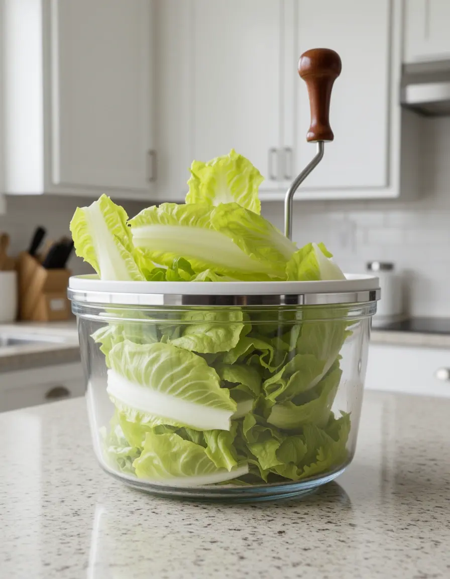 Centrifugadora de ensalada de gran capacidad con lechuga fresca