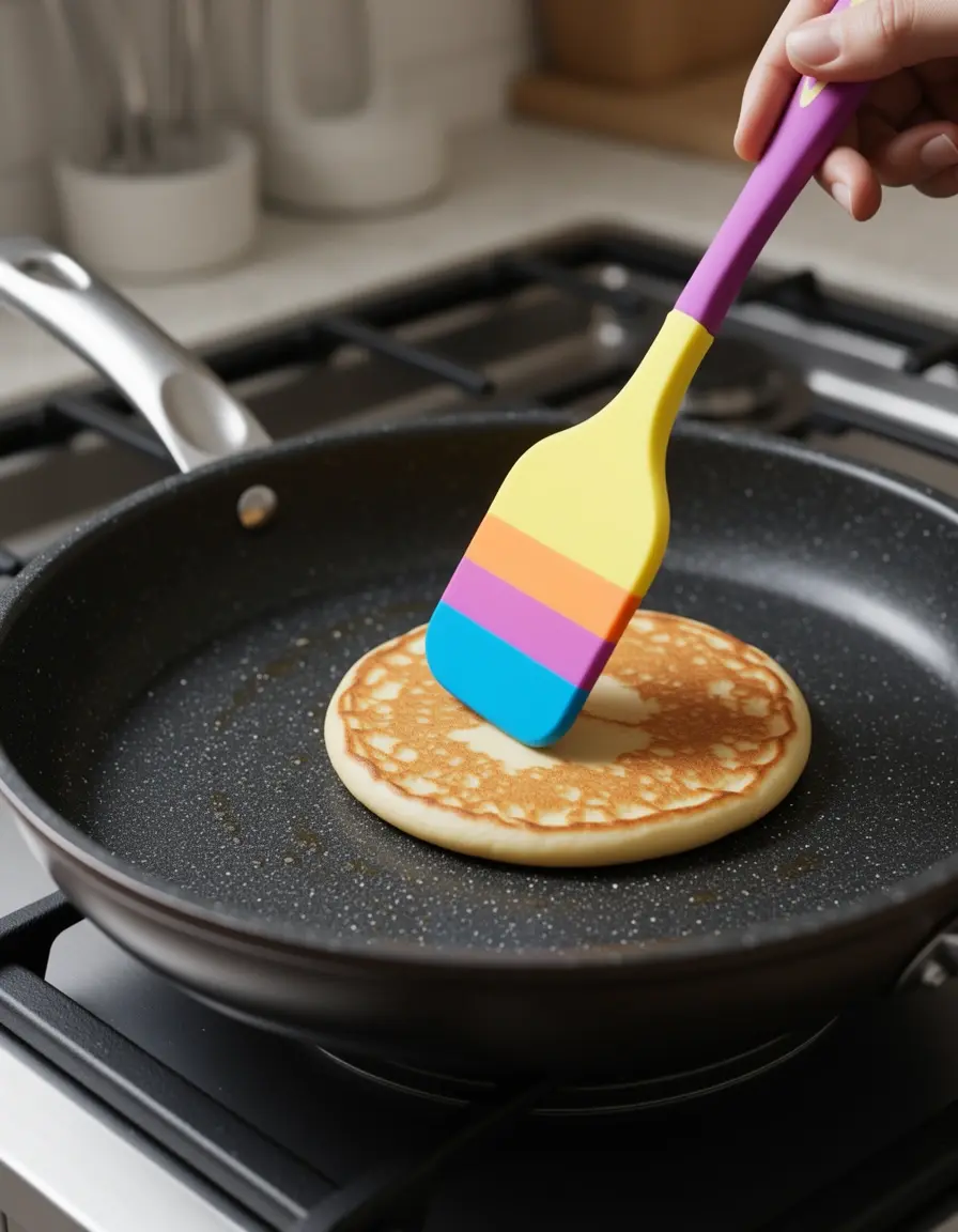Espátula de silicona para tortitas sobre sartén