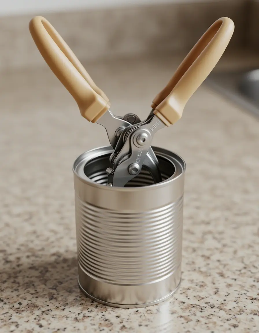 Abrelatas manual con agarre suave y diseño moderno