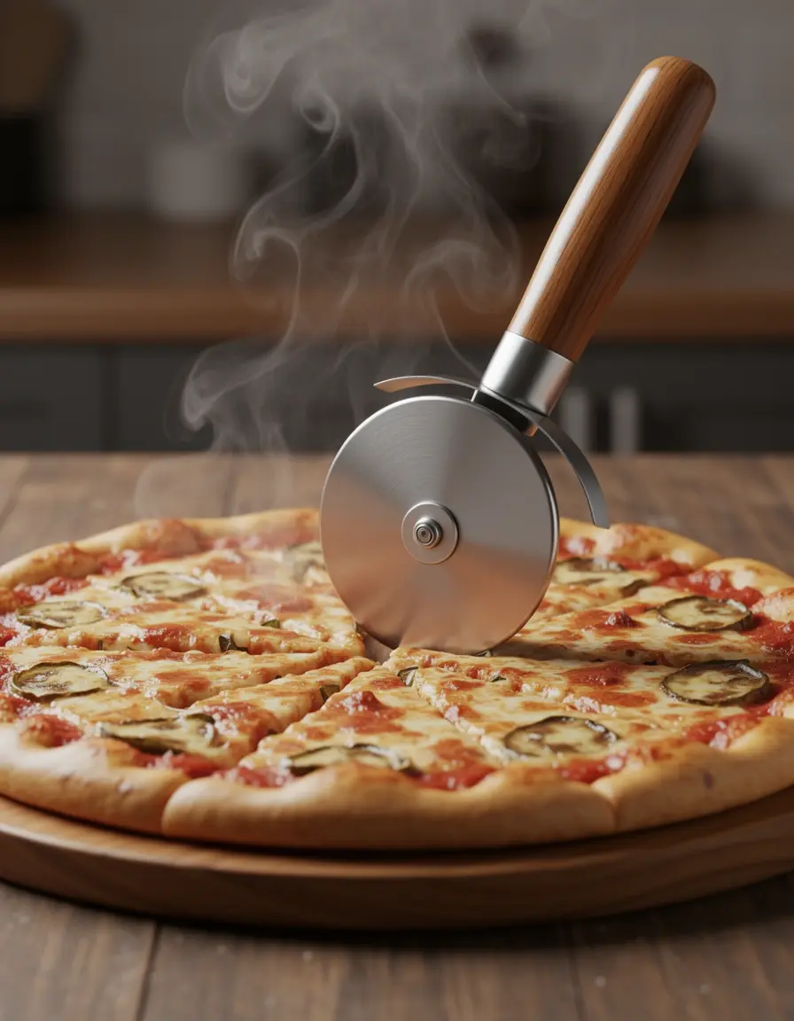 Cortador de pizza de acero inoxidable con mango de madera