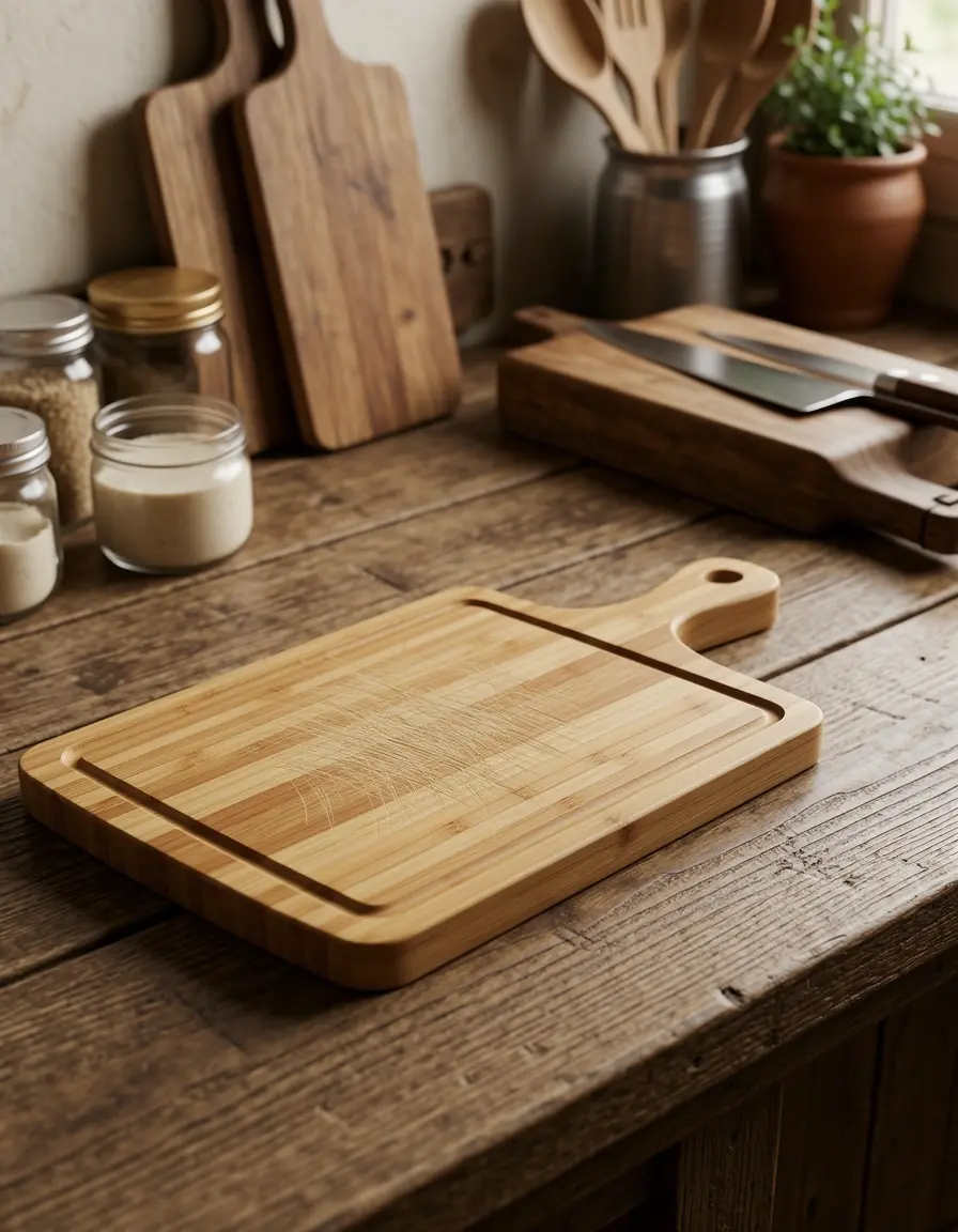 Tabla de cortar de bambú pequeña con vetas naturales de madera