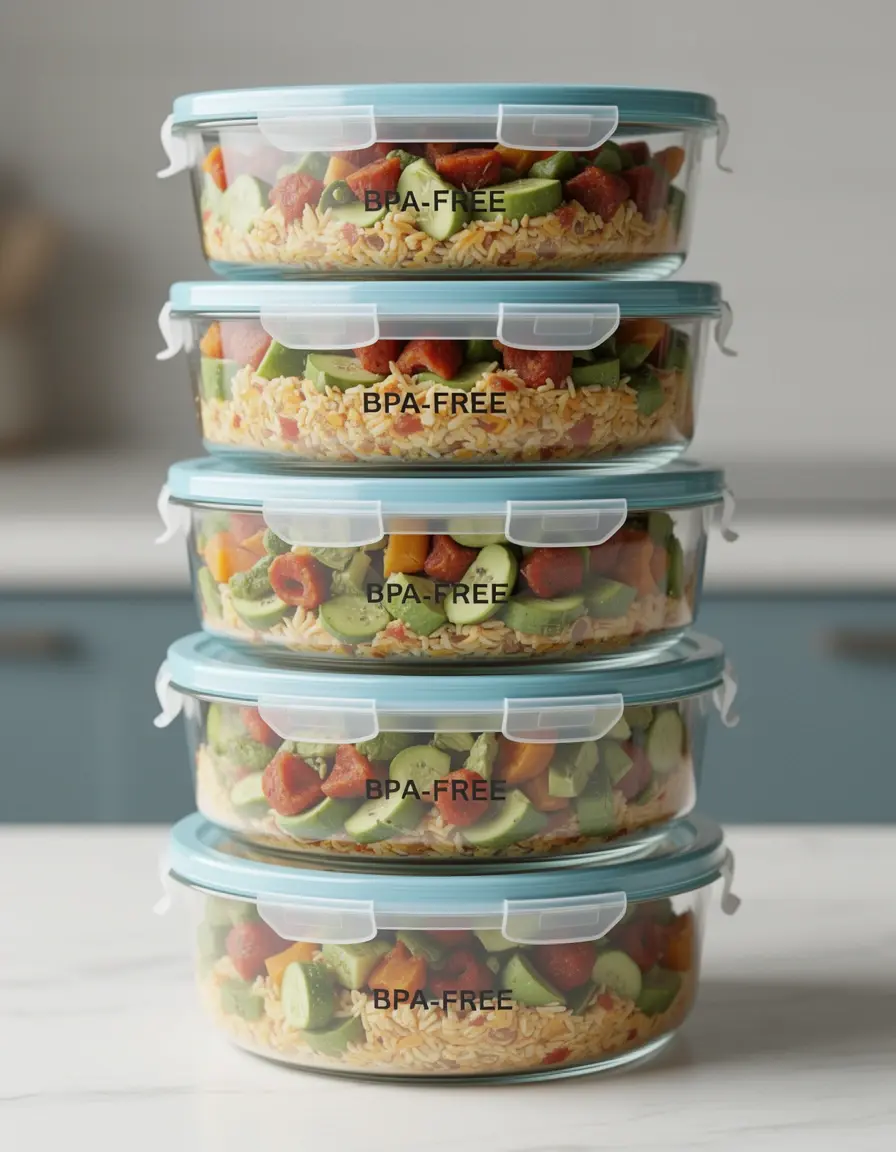 Set de 5 recipientes de cristal para almacenamiento de alimentos apilables