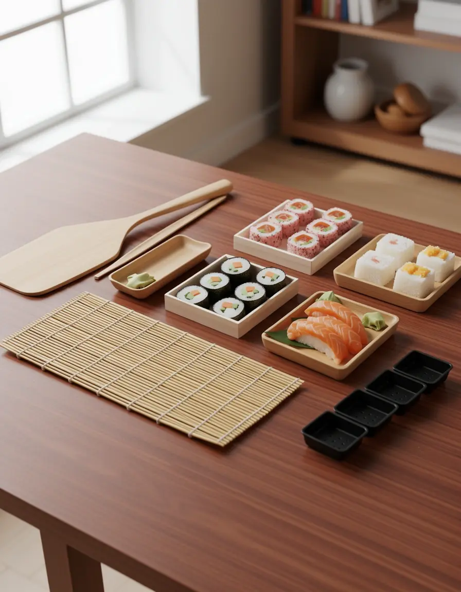 Kit completo para hacer sushi de 10 piezas con esterilla de bambú y moldes