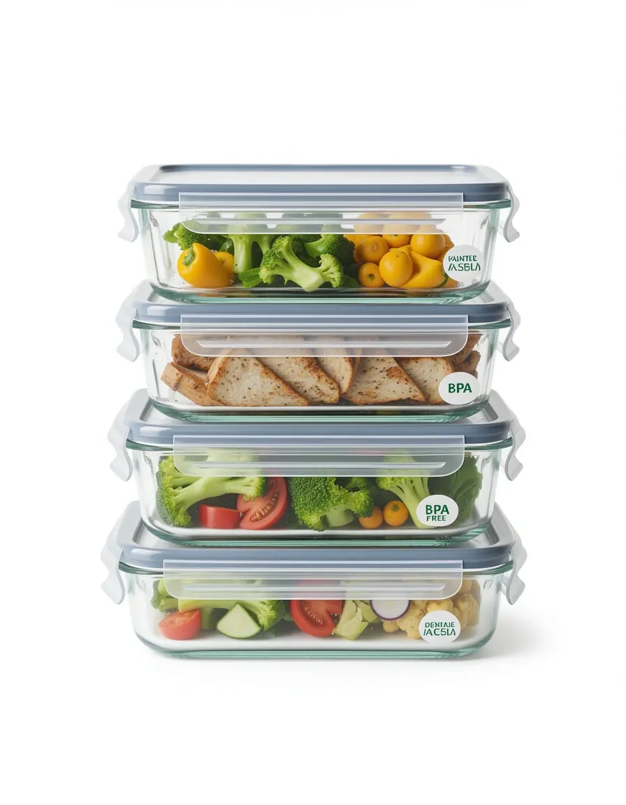 Set de 5 recipientes de vidrio para alimentos apilados con tapas herméticas
