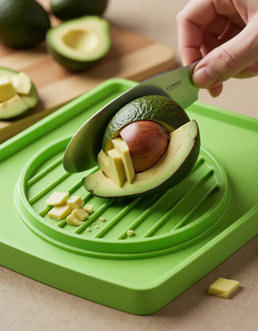 Cortador de aguacates 3 en 1 preparando un aguacate perfecto