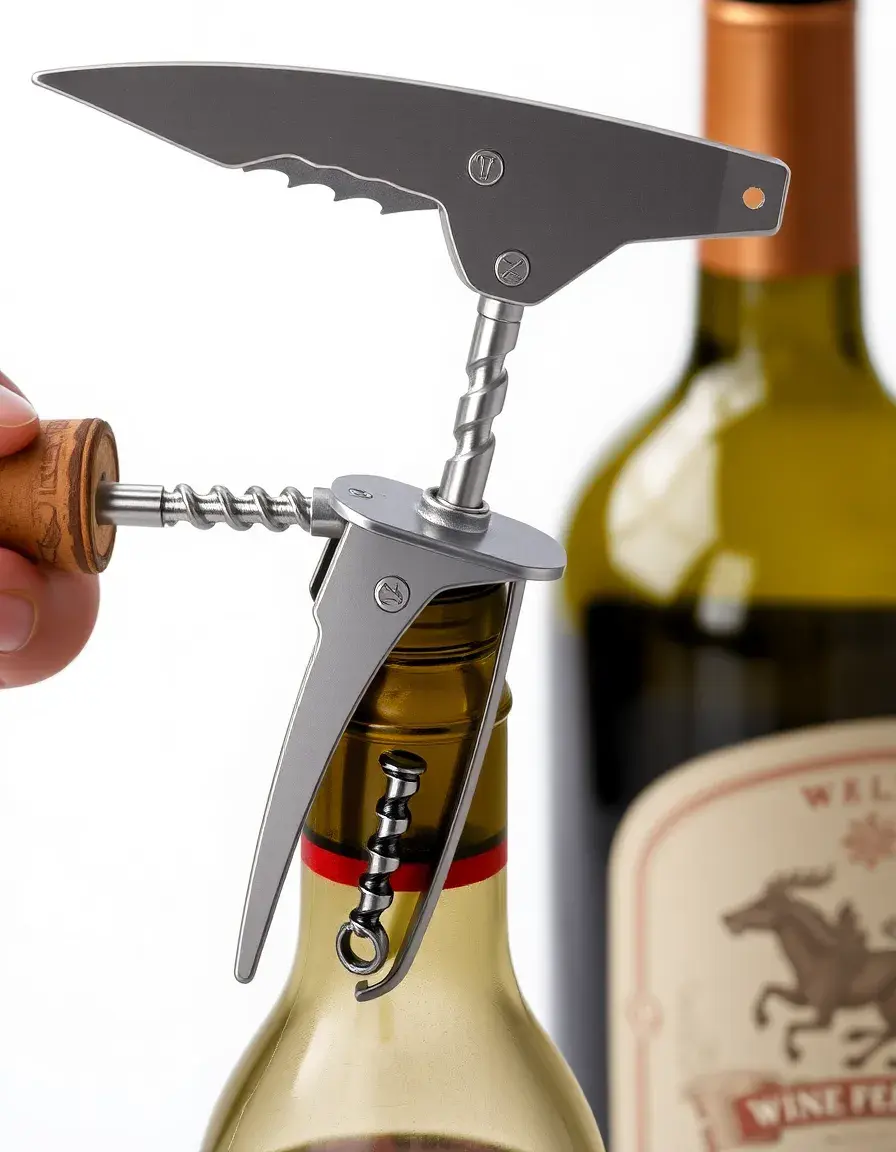 Sacacorchos profesional abriendo botella de vino