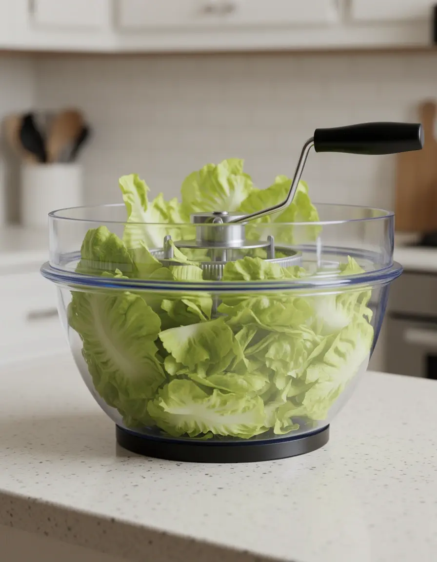 Centrifugadora de ensaladas de gran capacidad en uso