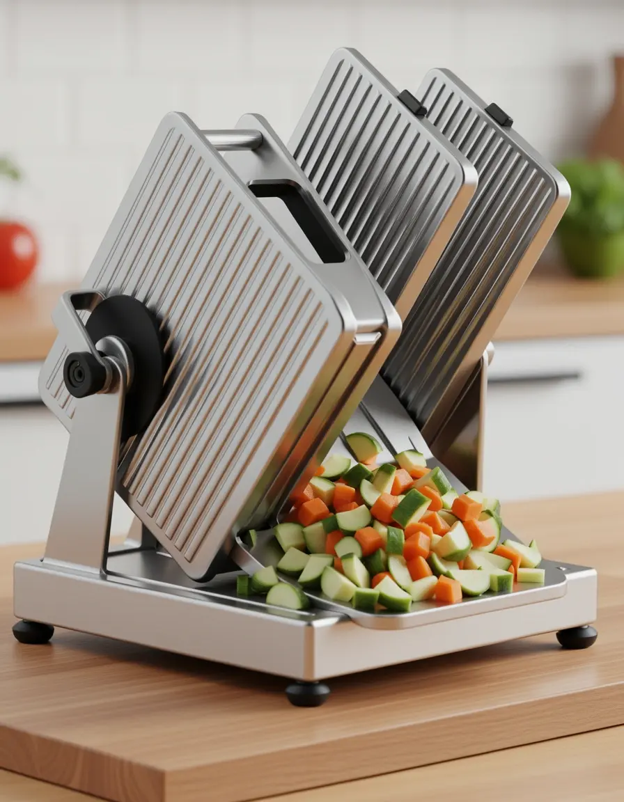 Mandolina de cocina ajustable con cuchillas de acero inoxidable y protector de seguridad