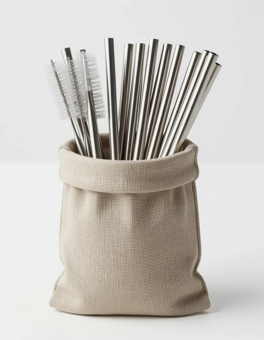 Set de pajitas de acero inoxidable reutilizables con cepillo de limpieza