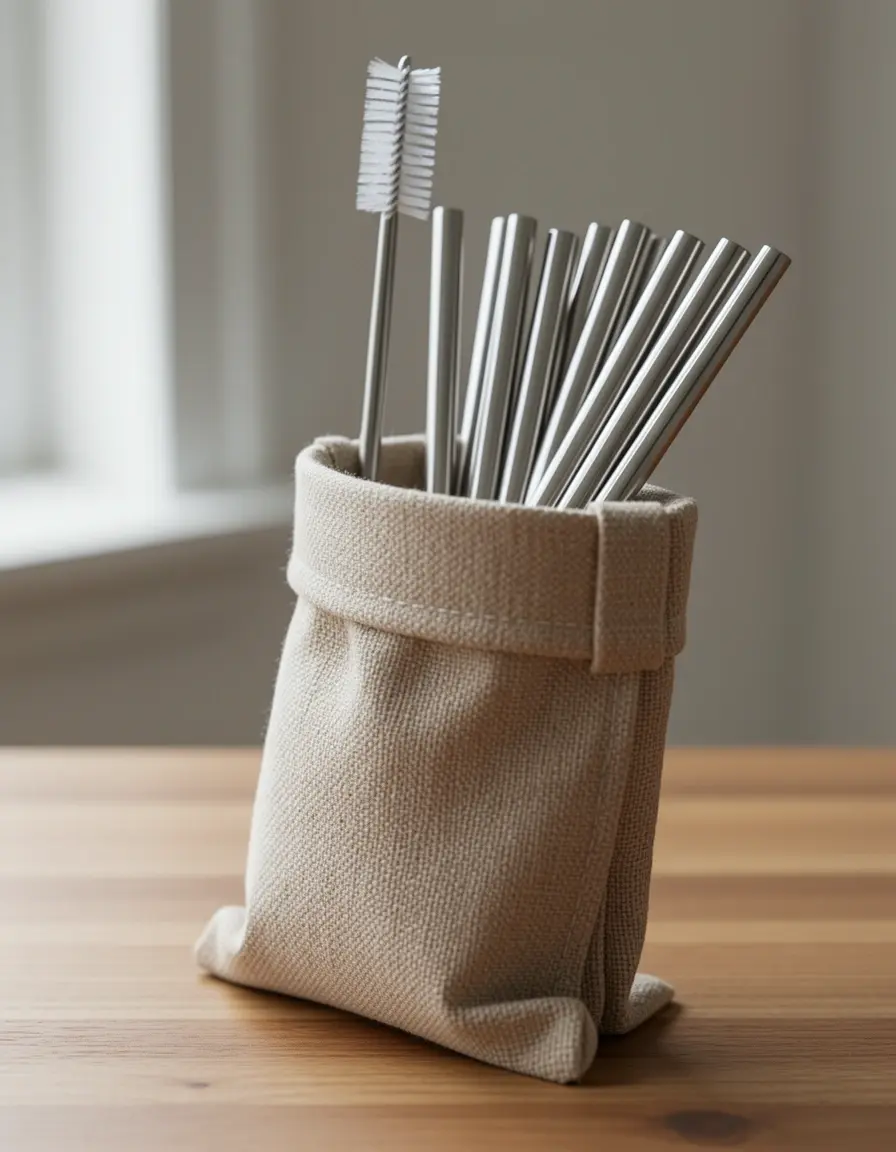 Set de pajitas de acero inoxidable reutilizables con cepillo de limpieza en su estuche