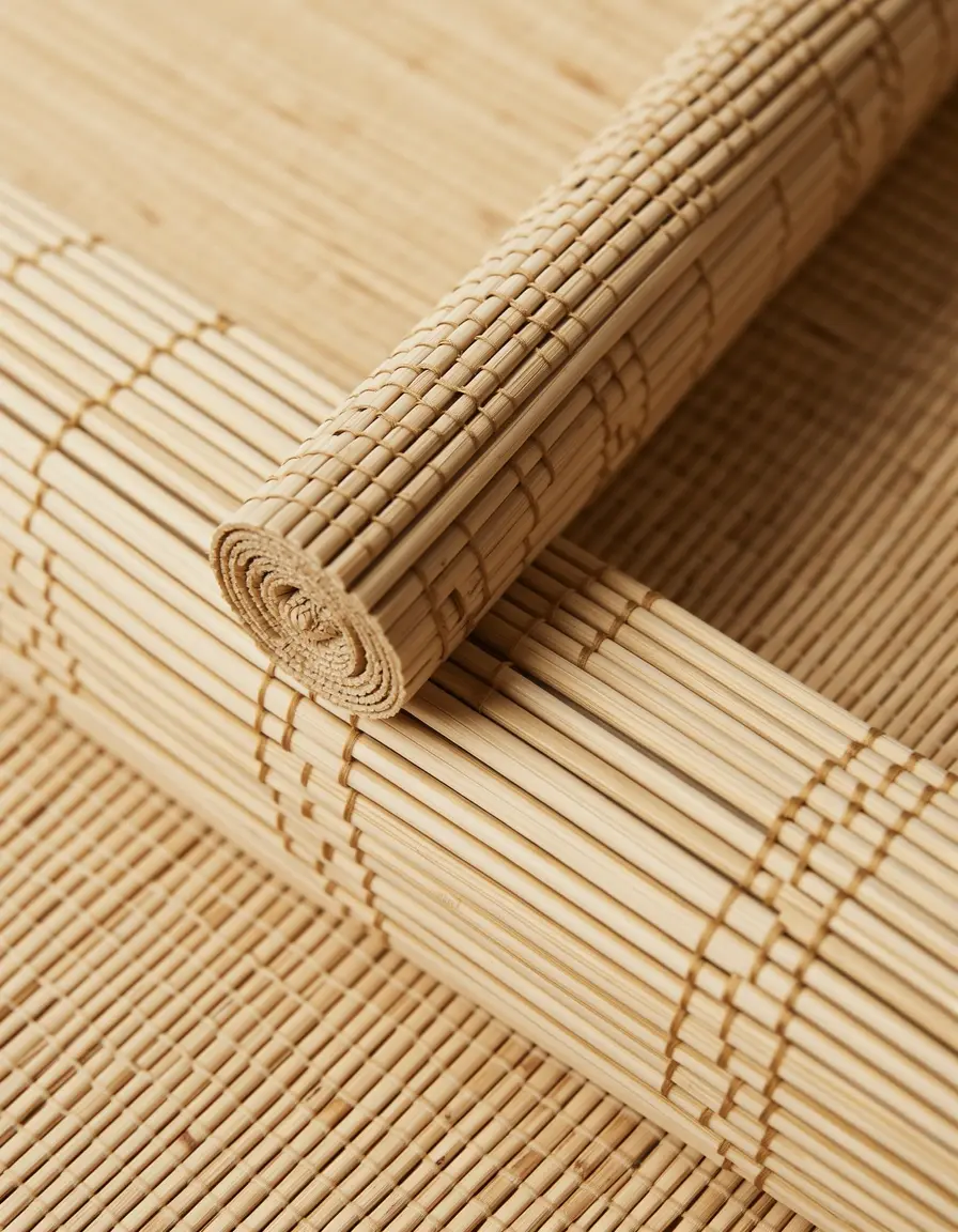 Individual de bambú tejido natural en rollo para proteger la mesa