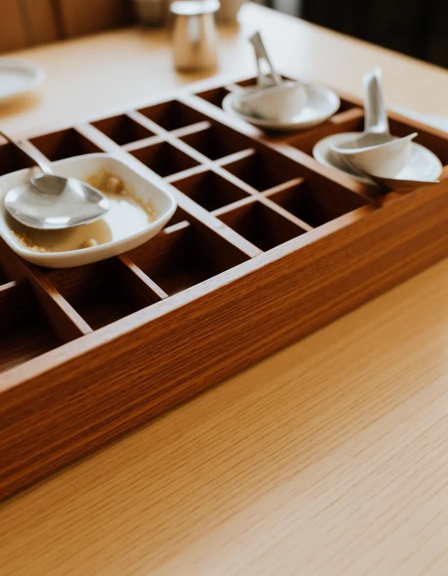 Organizador de condimentos de madera con compartimentos para mesa
