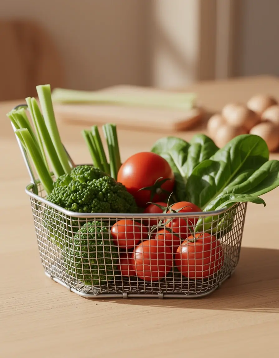 Cesta de malla metálica para verduras