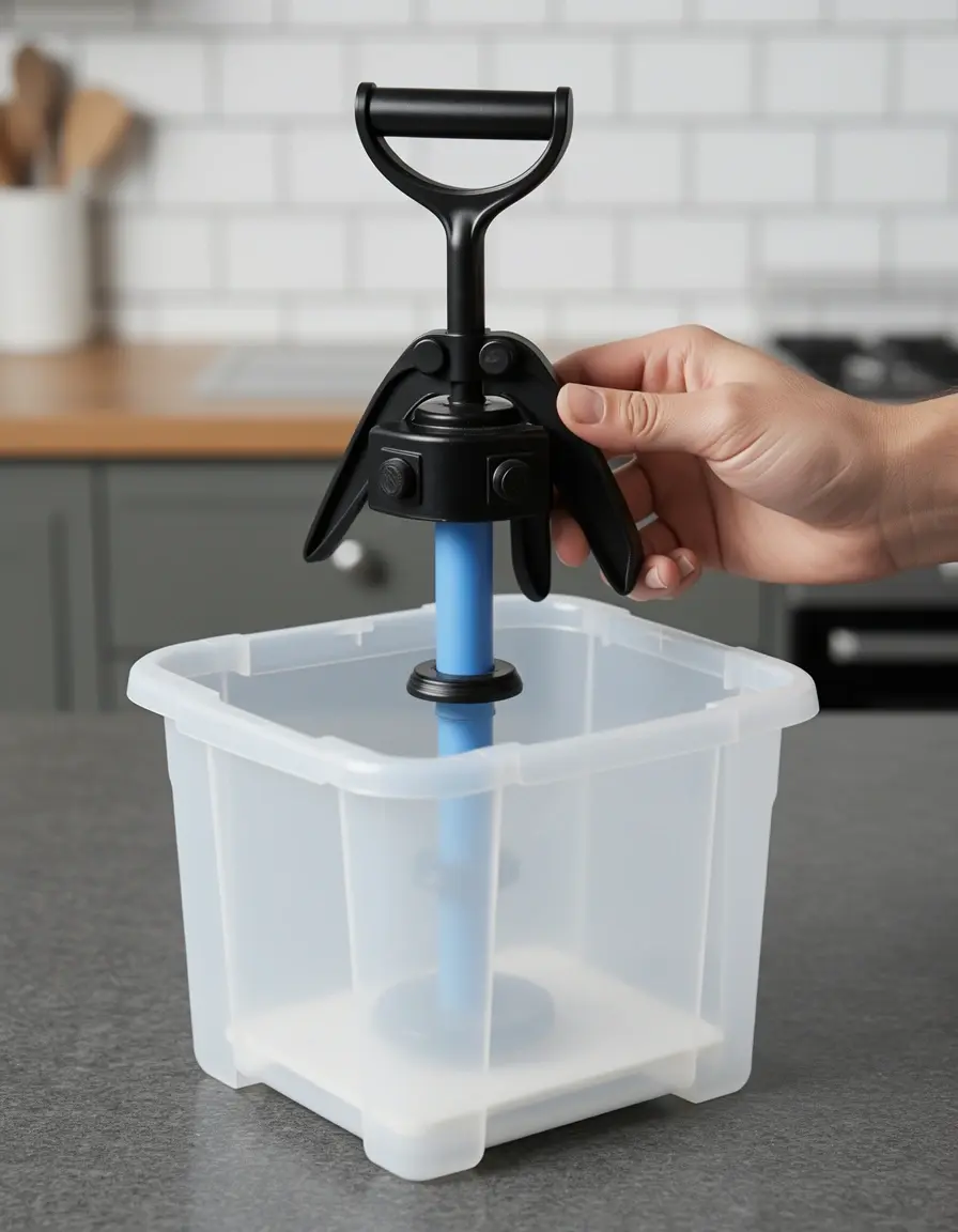 Herramienta manual para compactar basura en el cubo