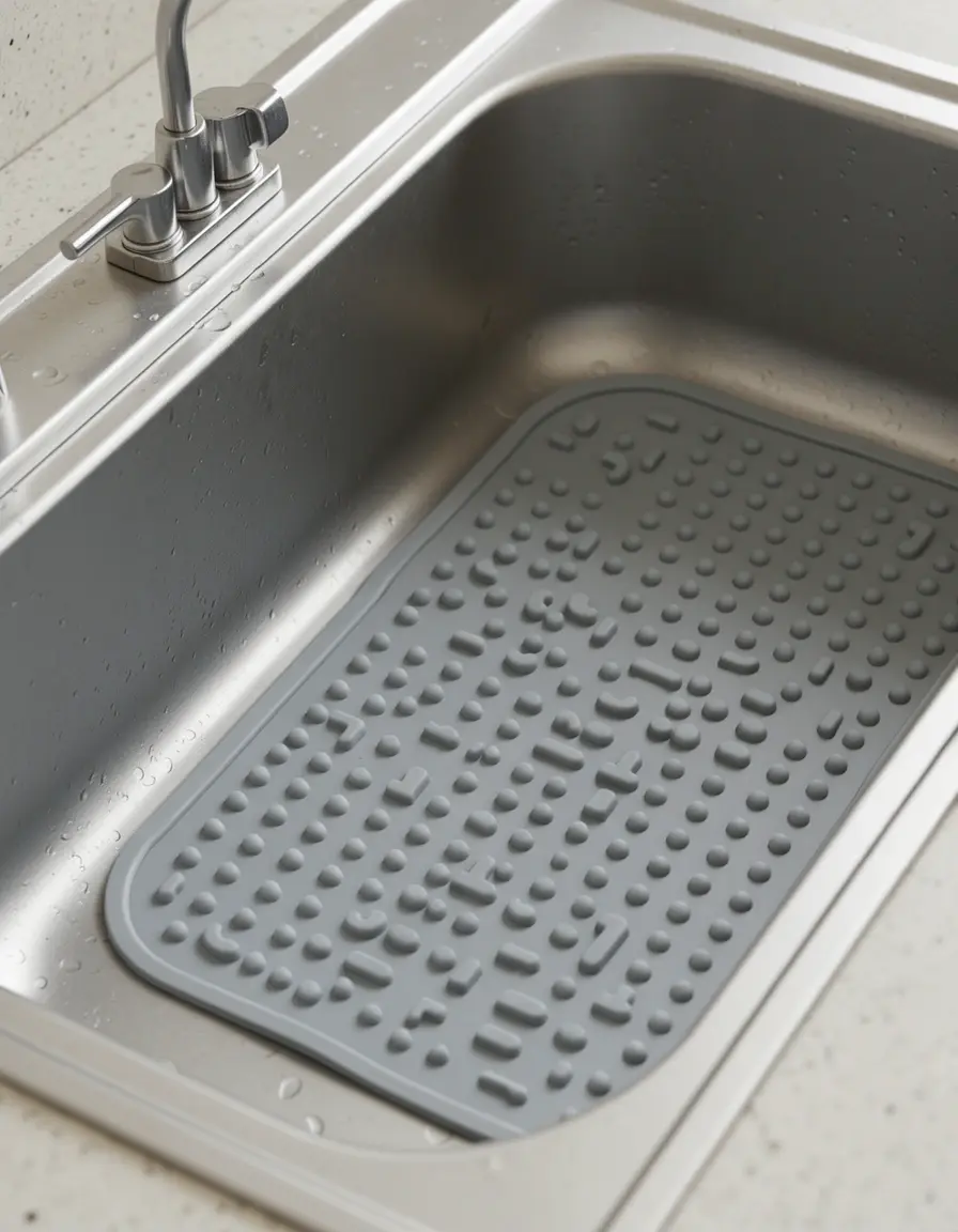 Protector de silicona gris para el fondo del fregadero cocina amortiguando platos