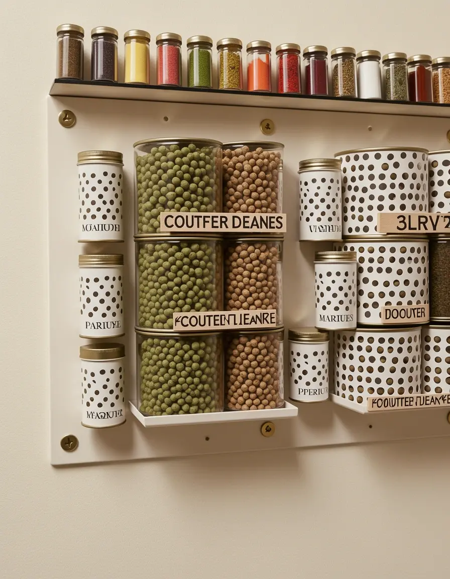 Botes de especias magnéticos pegados a la pared en cocina pequeña