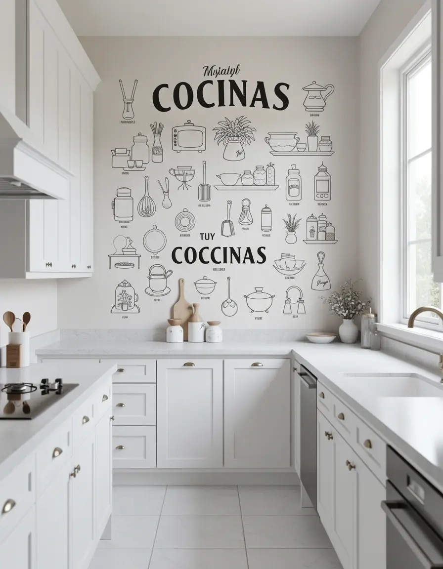 Vinilo decorativo para paredes de cocinas blancas