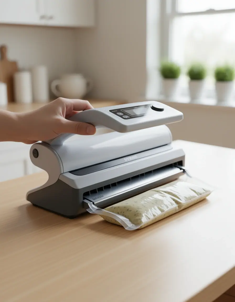 Sellador al vacío manual y compacto para alimentos