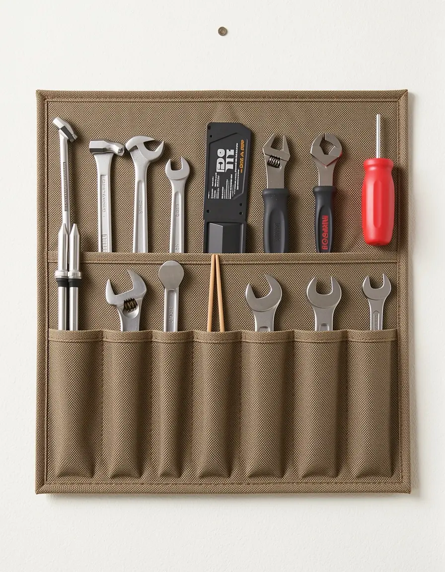 Organizador de pared de tela con bolsillos para utensilios