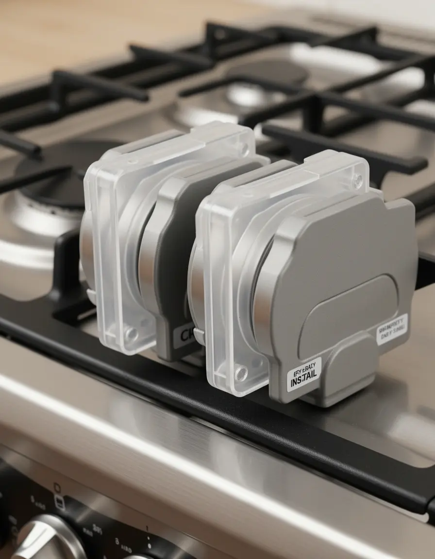 Bloqueos de seguridad transparentes para mandos de cocina de gas