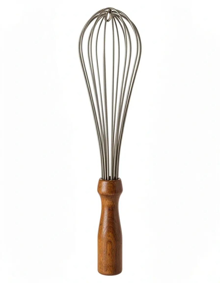 Batidor de varillas estilo vintage con mango de madera