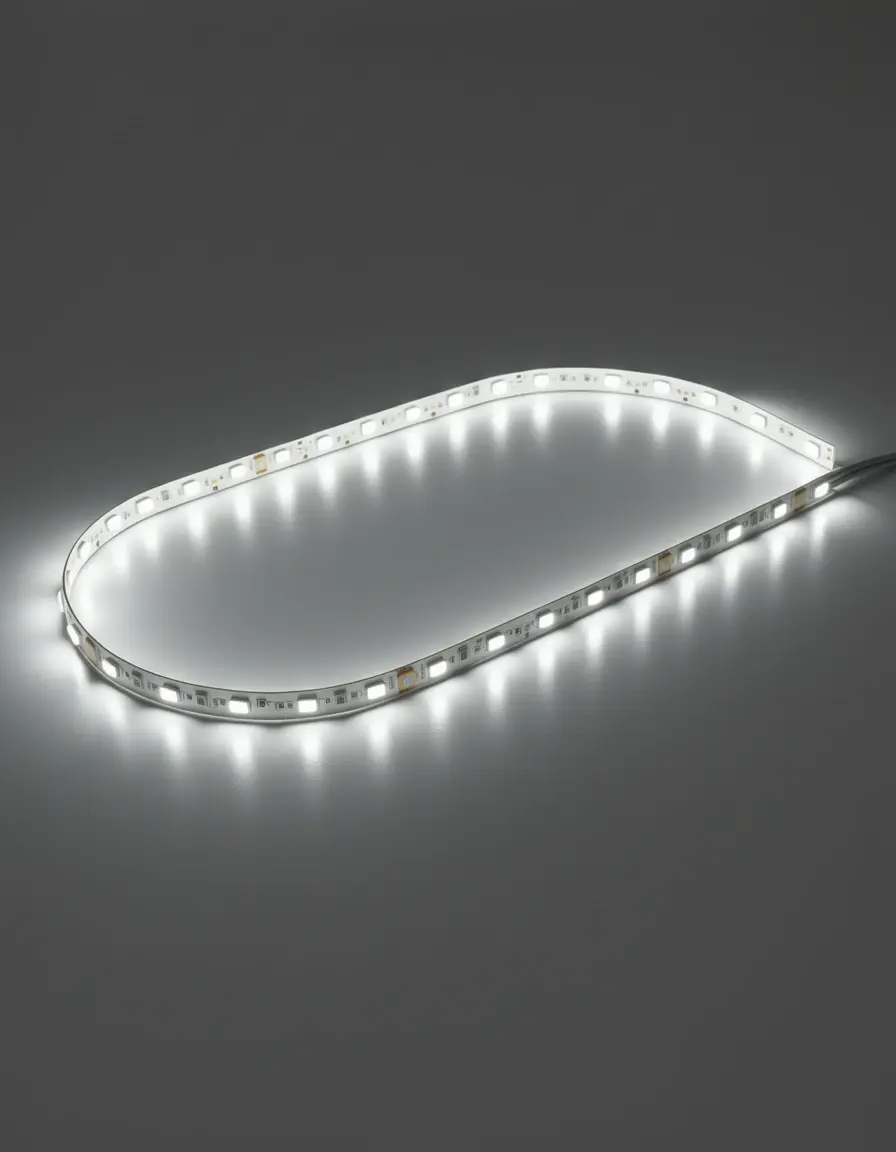 Tira de luz LED en forma de L iluminando encimera de cocina