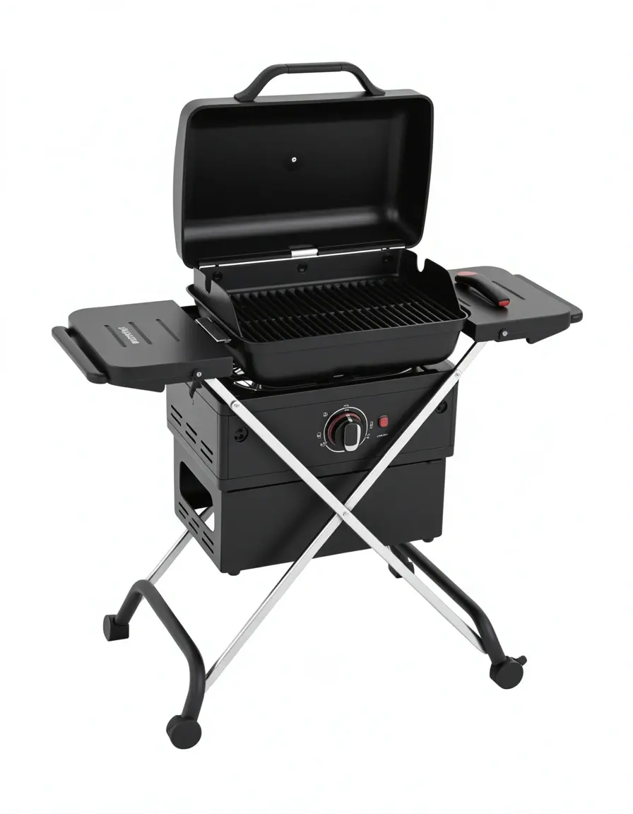 Parrilla de gas portátil plegable de alta resolución para camping.