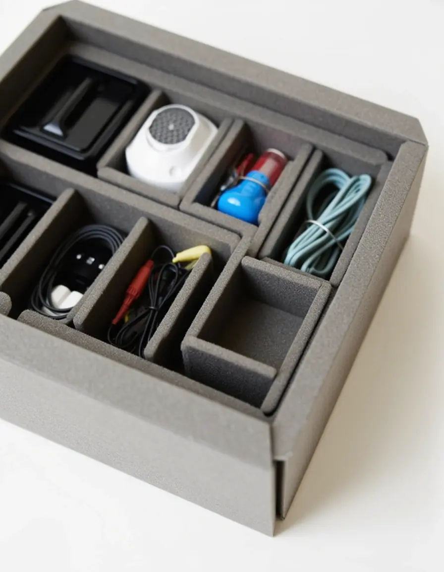 Caja de almacenamiento compacta para accesorios de cocina de gas.