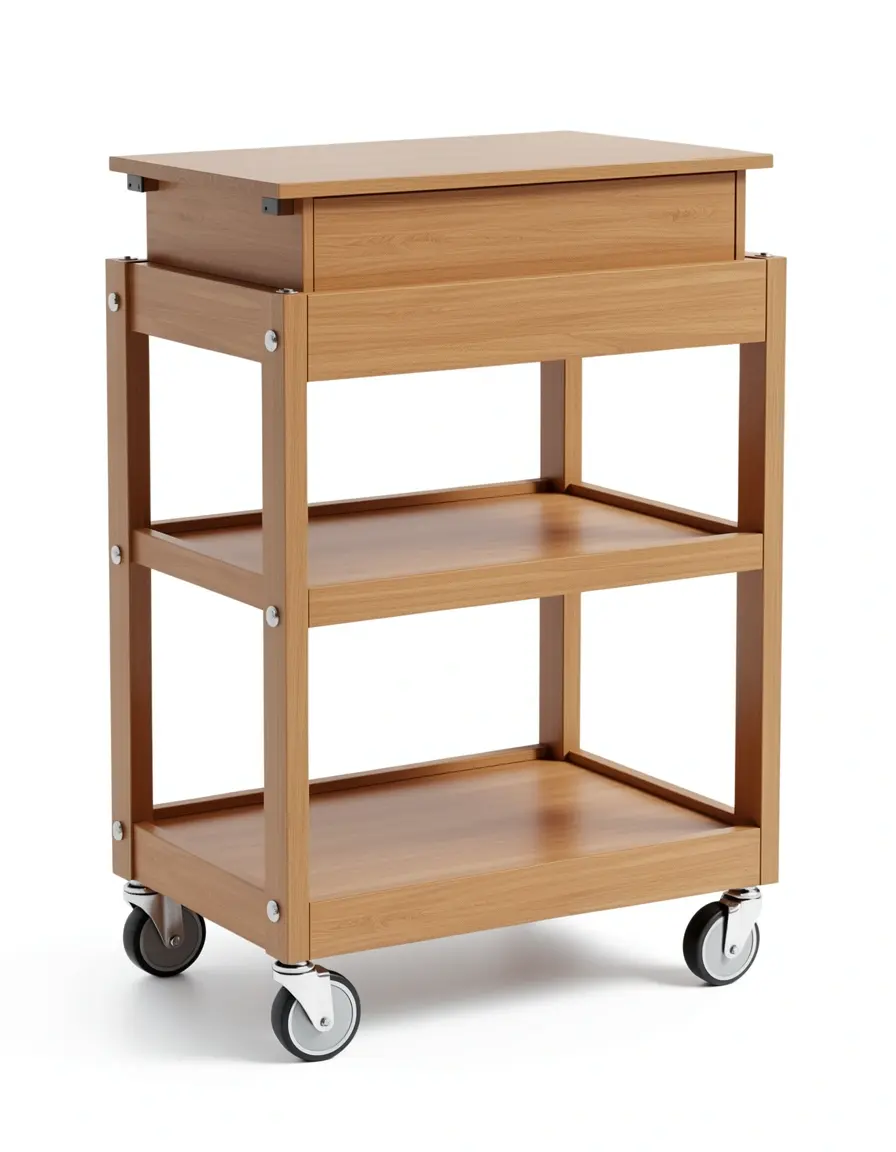 Carrito auxiliar de isla de cocina con ruedas bloqueables y encimera de madera