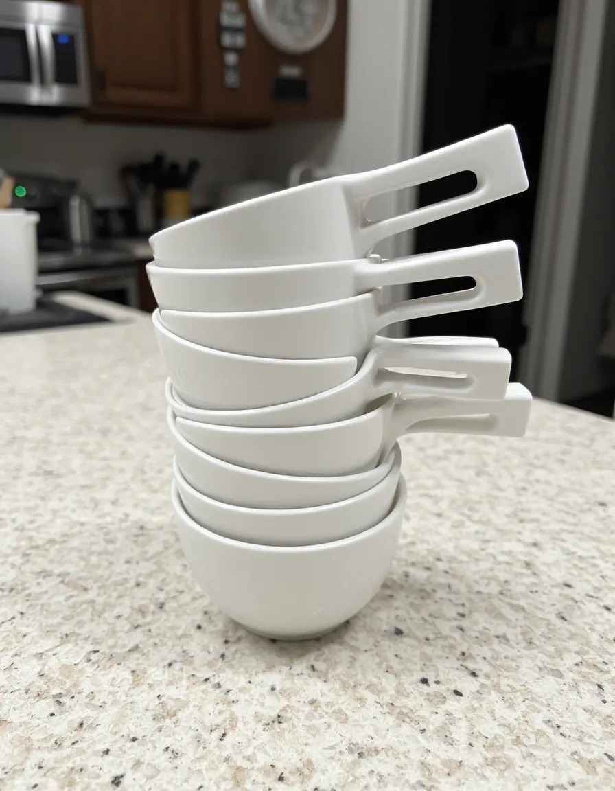 Tazas medidoras de cerámica blanca apilables