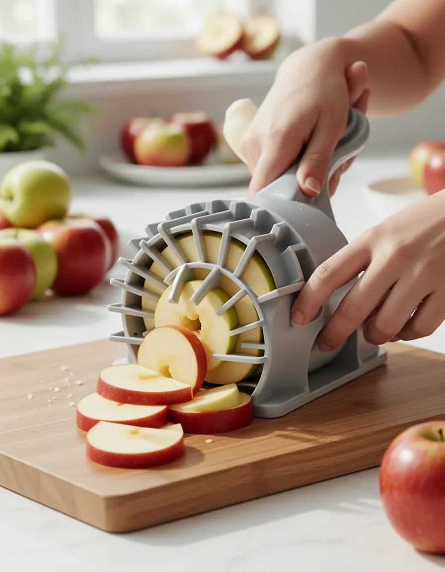 Cortador de frutas multihoja troceando manzanas perfectamente