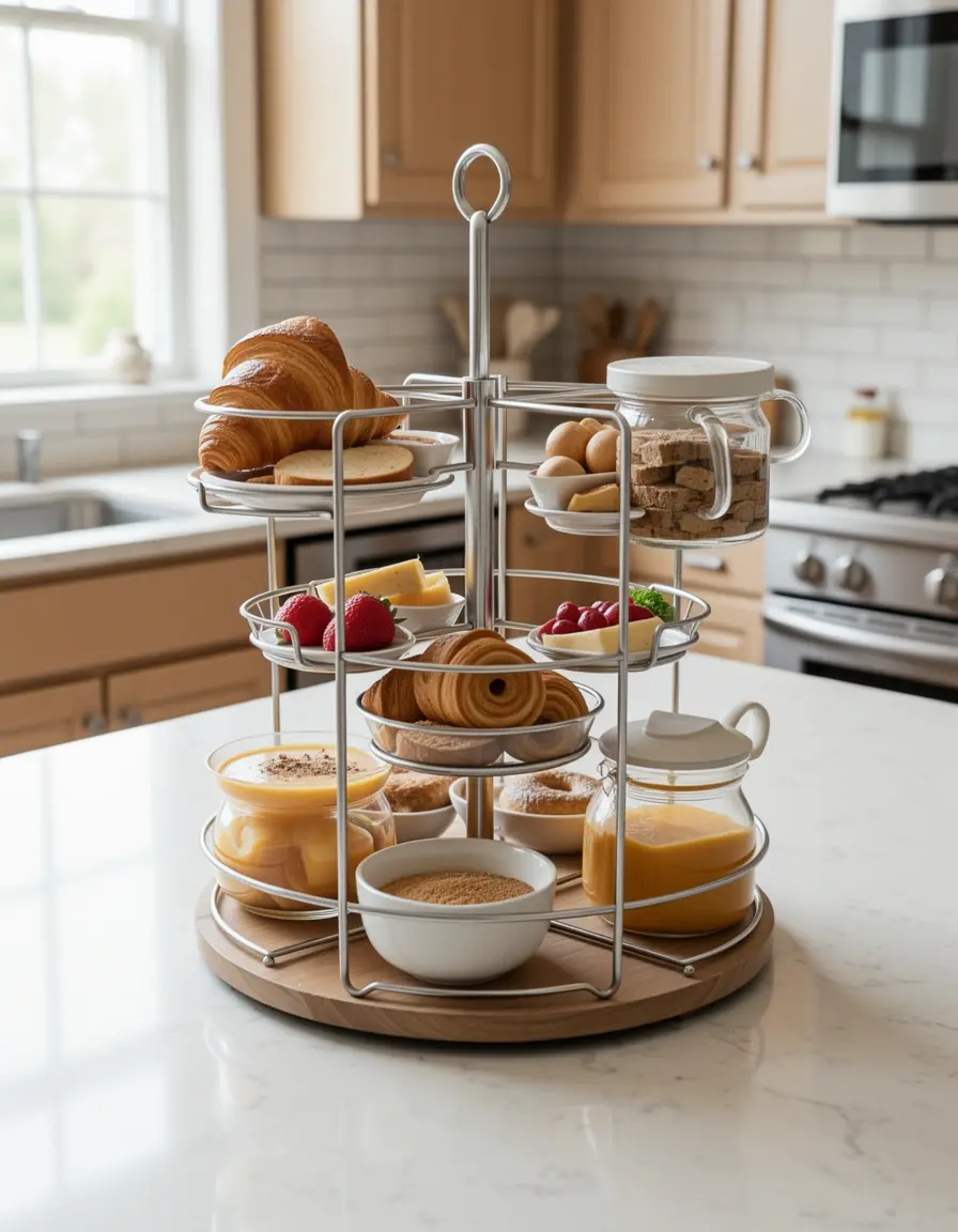 Soporte giratorio para cápsulas de café en una barra de cocina