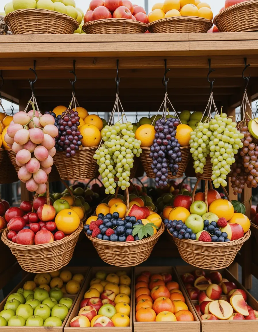 Cestas colgantes bajo estante para frutas y verduras