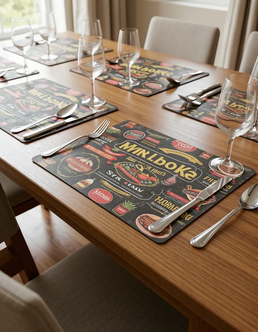 Manteles individuales de vinilo en mesa de cocina