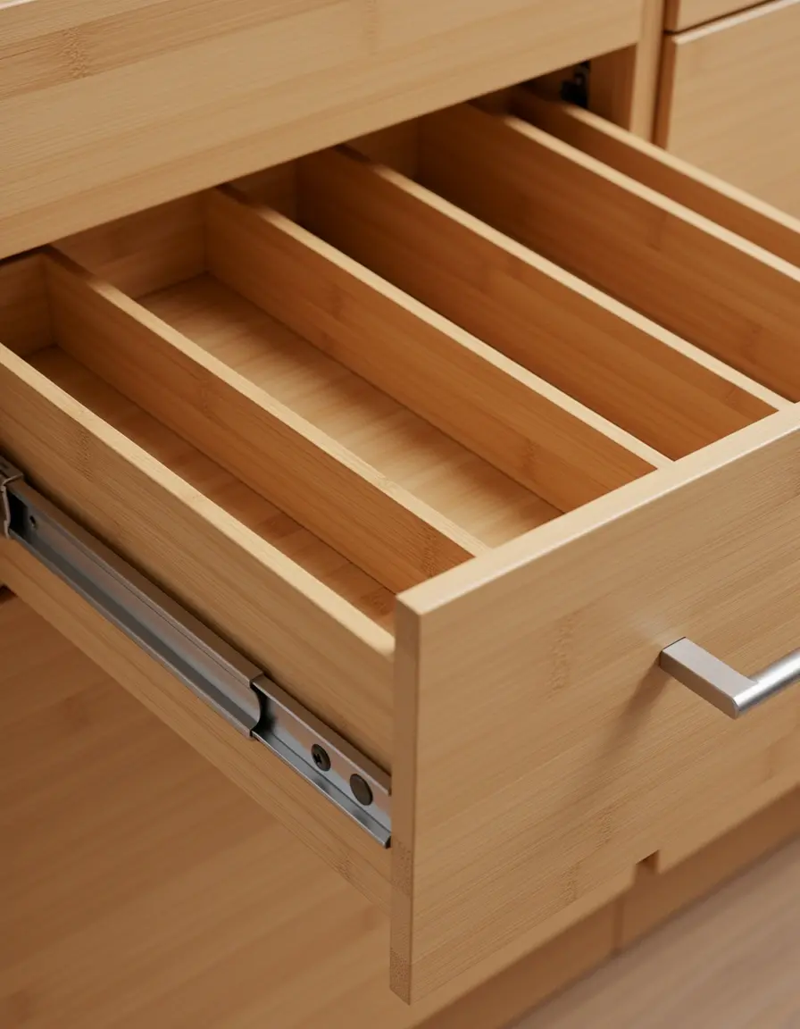 Divisores de cajón de bambú ajustables para módulos de cocina
